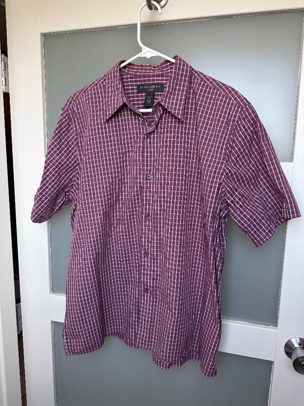 Banana Republic Classic Mens Large Short Sleeve Shirt Button Red White Checkered